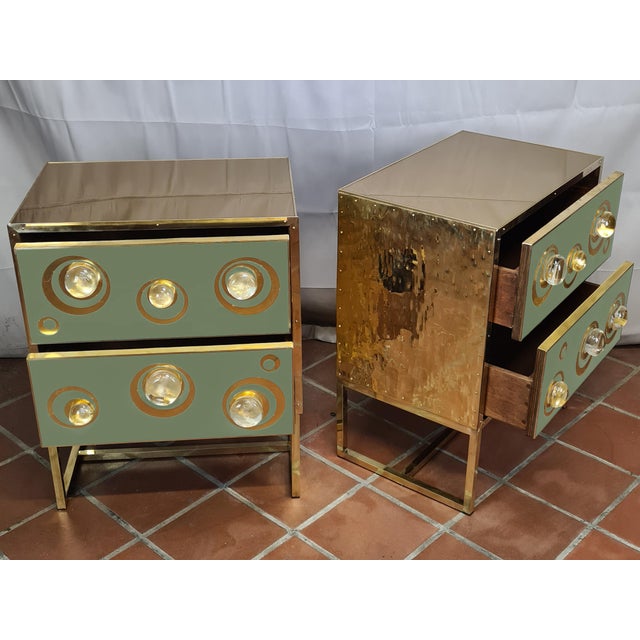 Contemporary Green Bedside Tables with Spheric Murano Glass from Justfurnituress SRL, Set of 2 For Sale - Image 3 of 5