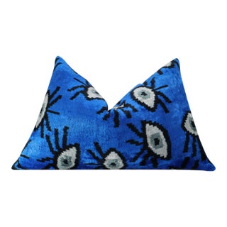 Contemporary Handmade Velvet Evil Eye Good Luck Throw Pillow & Down Feather Insert For Sale
