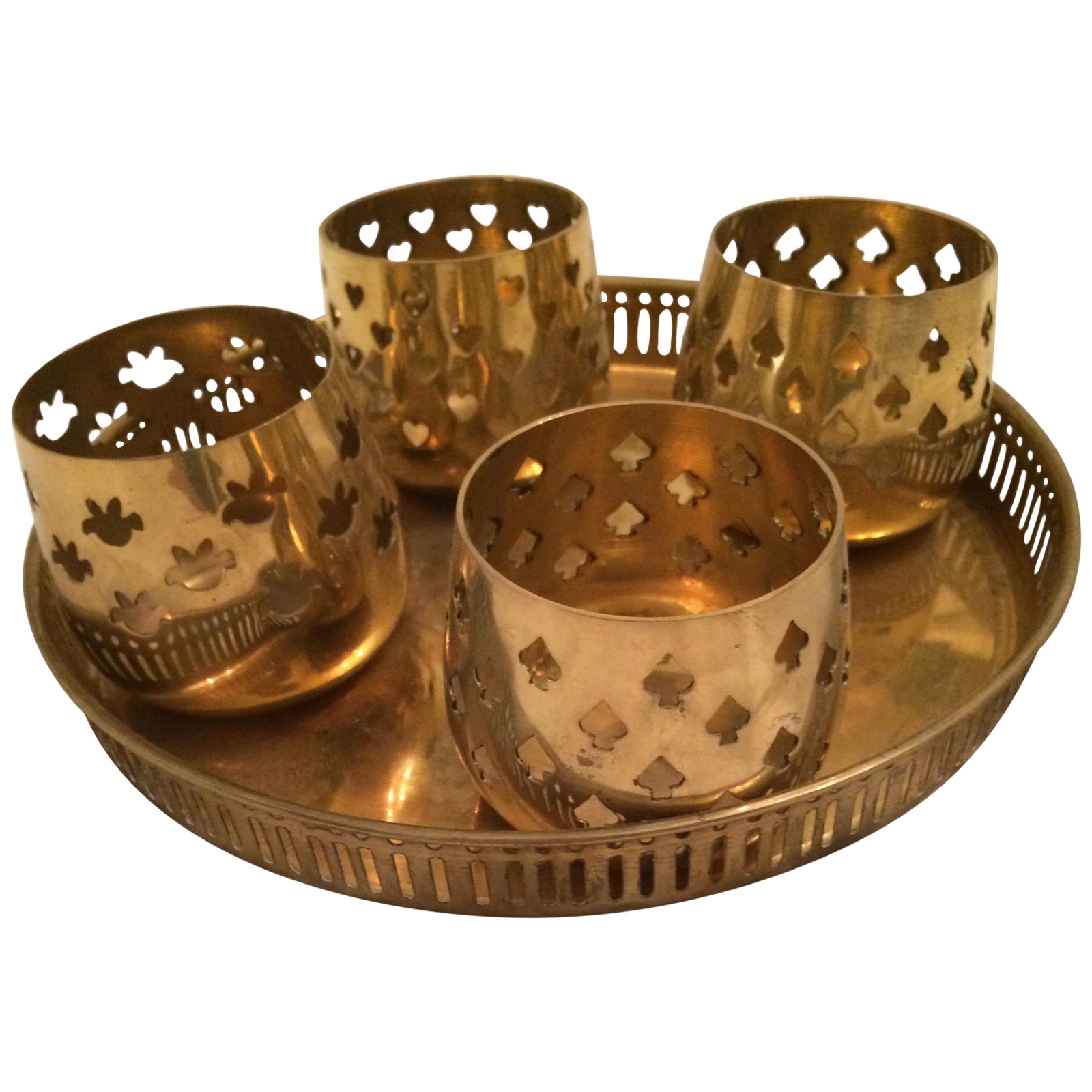 Vintage Brass Tray With Votive Candle Holders Chairish