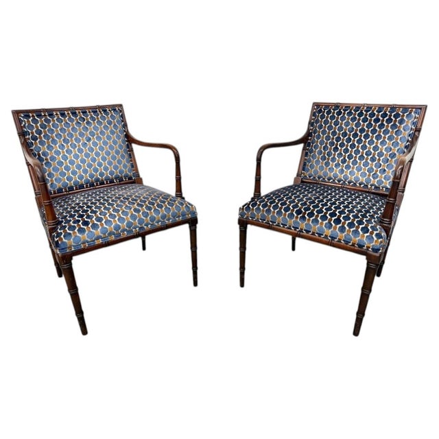 Vintage Faux Bamboo Armchairs With Geometric Upholstery – Set of 2 For Sale - Image 4 of 7