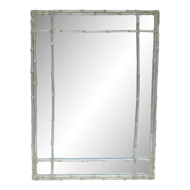 C.1950-59 Hollywood Regency Era Gilt Silver Leaf Wood Carved Bamboo-Style Mirror For Sale