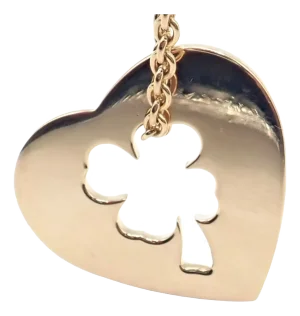 Late 20th Century Chanel 4 Leaf Clover Yellow Gold Heart Pendant Necklace