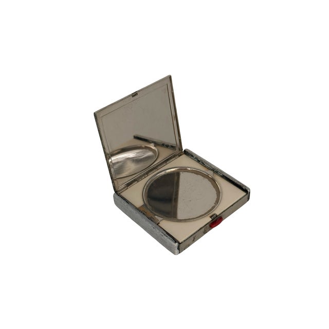 Vintage French Art Deco Coty Paris Powder Compact With Red Enamel Accent For Sale - Image 4 of 9