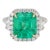 Gia 18k (750) White Gold Natural Colombian Emerald and Natural Diamond Ring, Size 6 For Sale