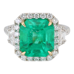 Gia 18k (750) White Gold Natural Colombian Emerald and Natural Diamond Ring, Size 6
