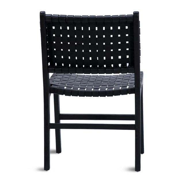 2020s Black Woven Leather Teak Dining Chair For Sale - Image 5 of 5