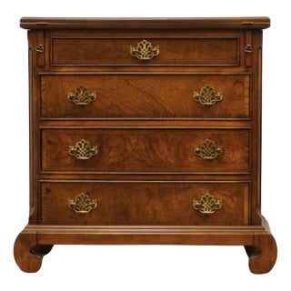 High End Vintage Banded Burled Walnut Traditional Style 28" Accent Chairside Chest W. Flip Top Surface Extension For Sale