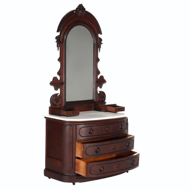 Antique Berkey & Gay School Victorian Walnut Marble Top Dresser With Mirror & Ebonized Trim C1880, Attrbiuted. Measures -...