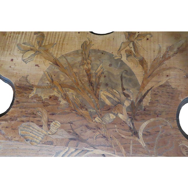 Brown Stunning Emile Galle Quatrefoil 2 Tier Marquetry Art Nouveau Lamp Table For Sale - Image 8 of 12