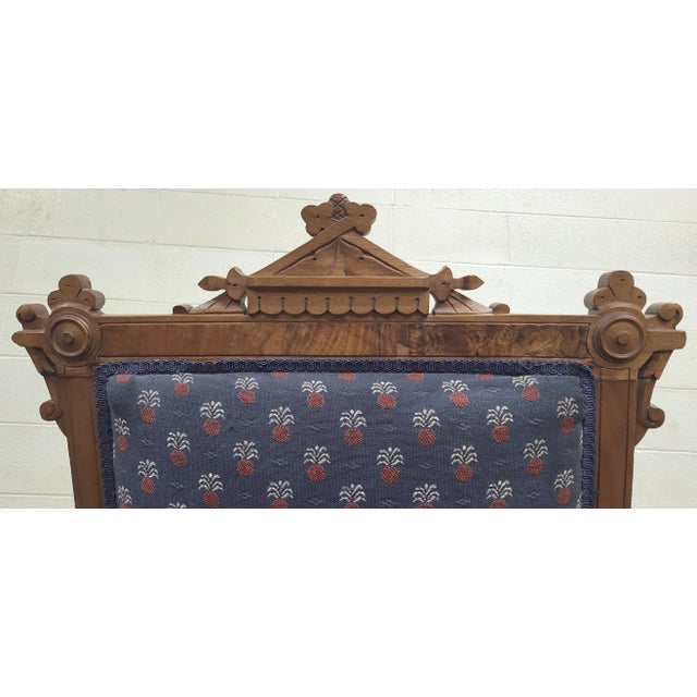 Victorian Antique Victorian Eastlake Style Carved Pineapple Upholstered Parlor Chairs For Sale - Image 3 of 11