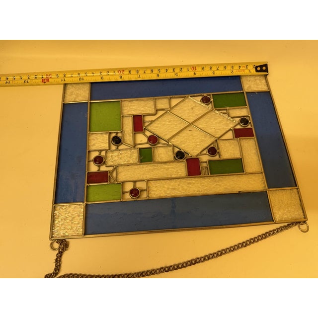 Frank Lloyd Wright Inspired Geometric Art Glass Suncatcher Panel For Sale - Image 13 of 14