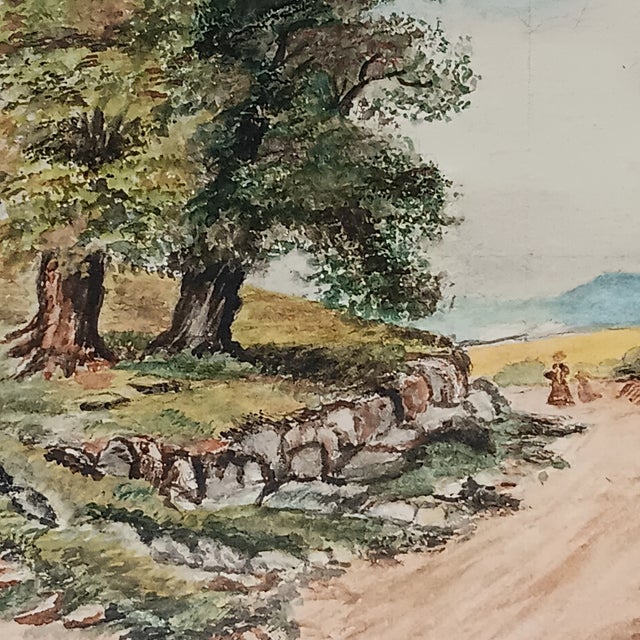 Antique 1919 Vintage Landscape Watercolor Painting House Barn Dirt Road, Framed For Sale In Austin - Image 6 of 12