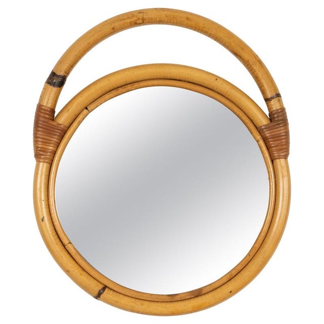 Mid-Century Bamboo and Rattan Round Wall Mirror, Italy, 1970s For Sale - Image 12 of 12