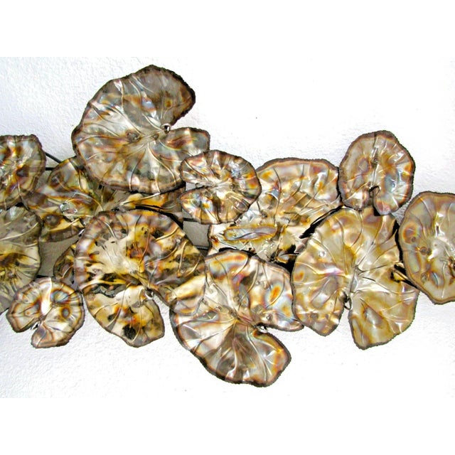 Curtis Jere Vintage Brutalist Torch Cut Brass Lily Pad 67 Inch Wall Sculpture Attributed to Curtis Jere For Sale - Image 4 of 11