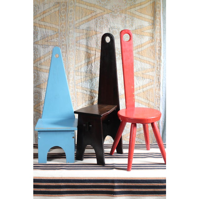 1950s Handmade Blue "Keyhole Chair" - Sewing Chair or Stool For Sale - Image 14 of 15