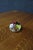 Handcrafted art glass paperweight featuring a bouquet of colorful lampwork flowers in white, red, black, yellow, and...