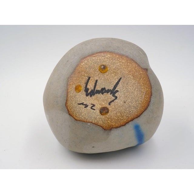 Contemporary Joel Edwards Blue Drip Pottery Vessel Sculpture Vase For Sale - Image 3 of 7