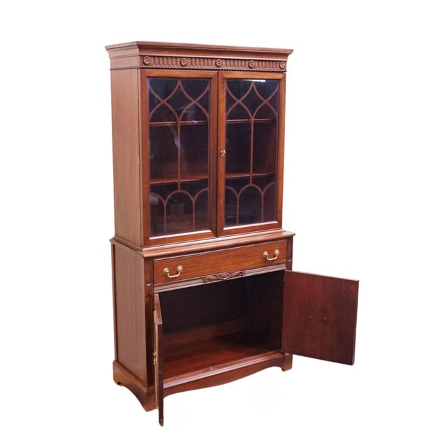Brown Vintage Antique Solid Mahogany Traditional Duncan Phyfe Inspired 39" China Cabinet 1236 For Sale - Image 8 of 15