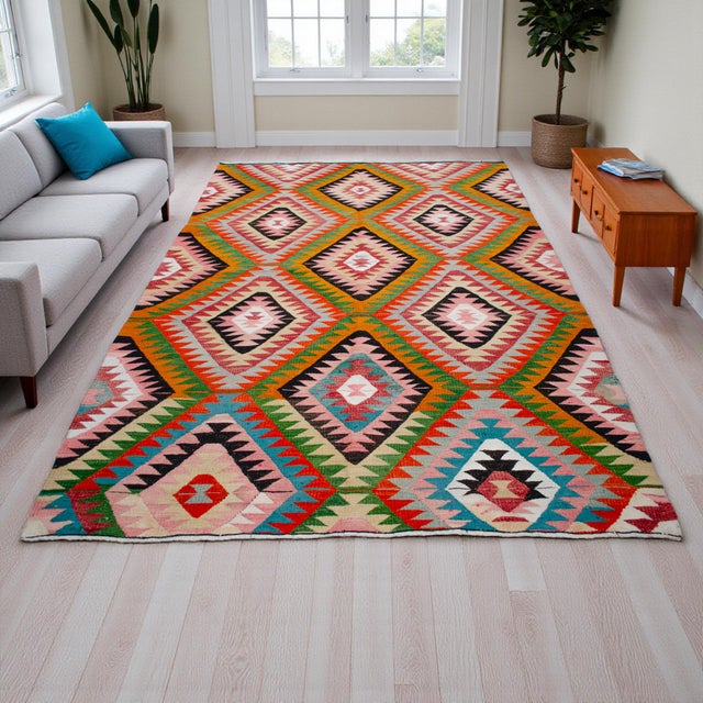 Farmhouse Vintage Turkish Rug Kilim, Handwoven Primitive Tribal Statement, Bohemian Area Rug - 6′4″ X 9′4″ For Sale - Image 3 of 14