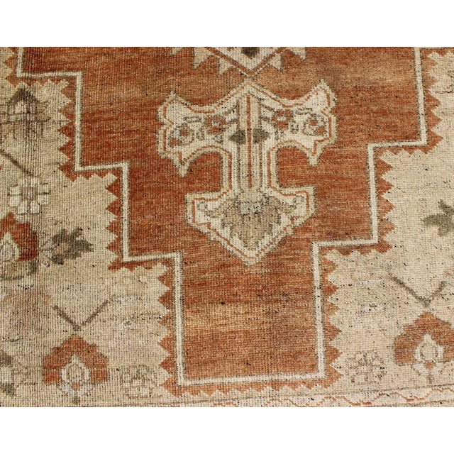 Cream Vintage Turkish Oushak Rug in Rust, Green, Cream, Tape and Neutral Colors 7'3"x11'3" For Sale - Image 8 of 10