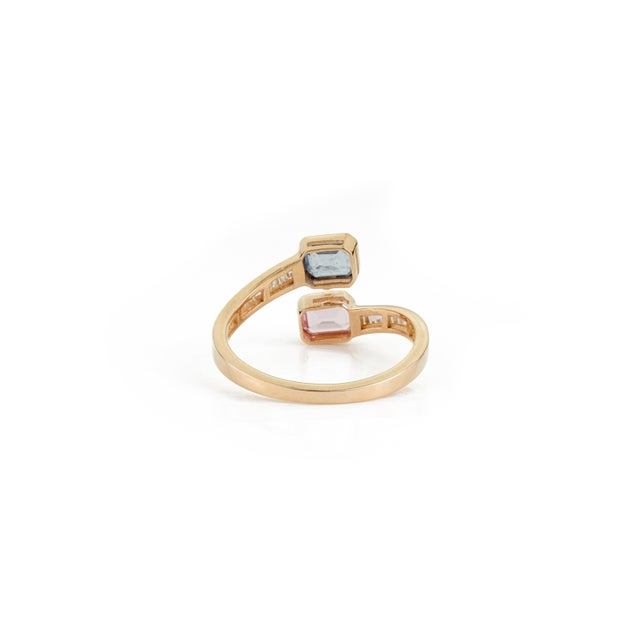 Pink & Blue Toi Et Moi 1 Carat Sapphire Ring in 14k Yellow Gold Size 6.5 For Sale - Image 9 of 15