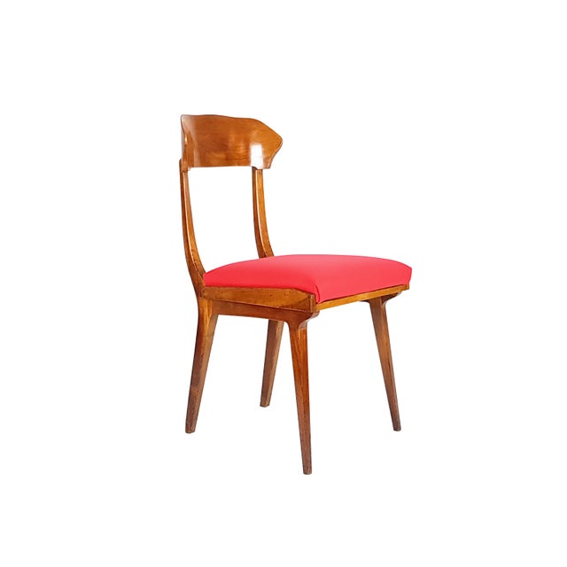 Pair of wooden & red fabric chairs manufactured by Fratelli Barni from Seveso (Milan) in 1950s. Very good condition:...