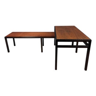 1960s Mid-Century Dunbar Style Nesting Tables in Walnut and Ebonized Frames For Sale