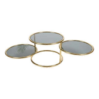 Mid Century Modern Brass and Glass 3 Tier Circular Swiveling Side End Table For Sale