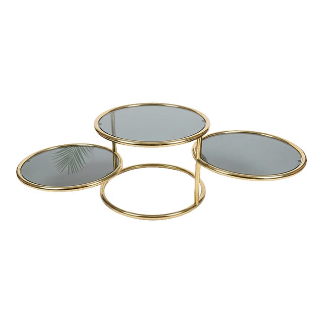 Mid Century Modern Brass and Glass 3 Tier Circular Swiveling Side End Table For Sale