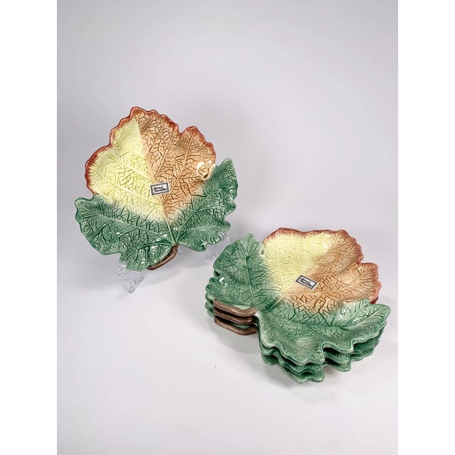 Mid-Century Modern Vintage Fitz and Floyd Ironstone Majolica Leaf Plates - Set of 4 For Sale - Image 3 of 6