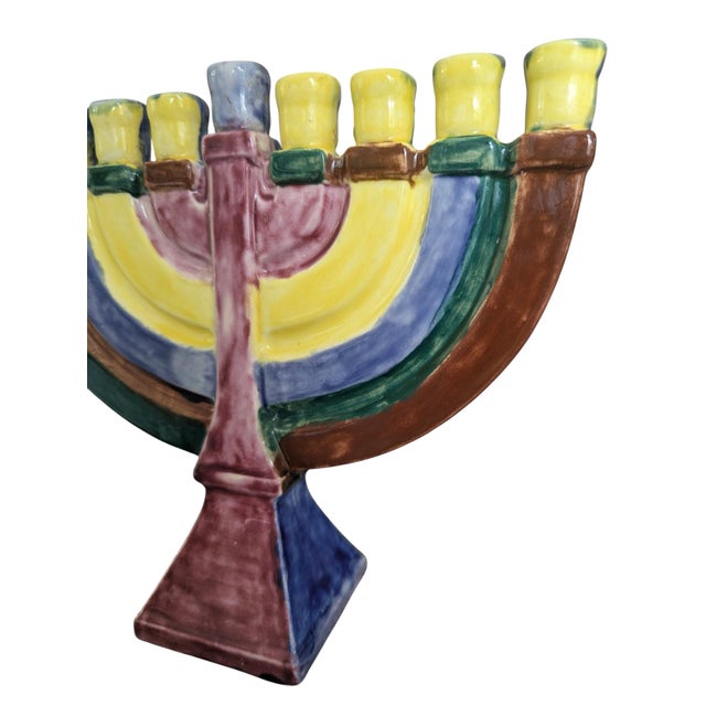 Vintage Hand Painted Ceramic Studio Pottery Menorah For Sale - Image 14 of 16