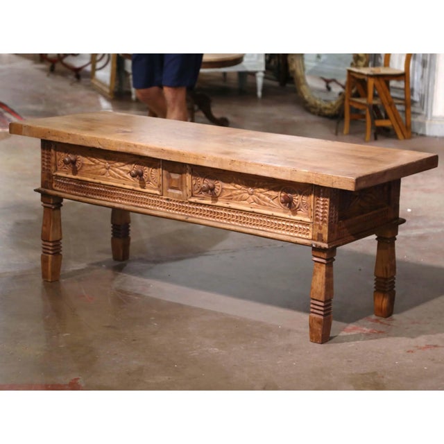 19th Century Spanish Baroque Bleached Walnut Coffee Table With Drawers For Sale In Dallas - Image 6 of 12