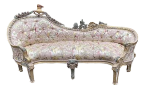 1970s French Louis XVI Pink Damask Gold Beech Settee 1 Pc