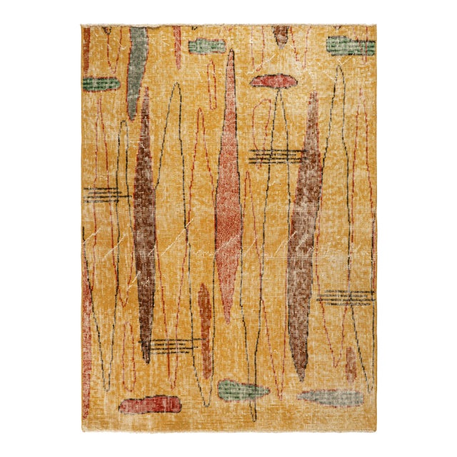 Vintage Zeki Múren Deco Runner in Gold, With Colorful Pattern From Rug & Kilim For Sale