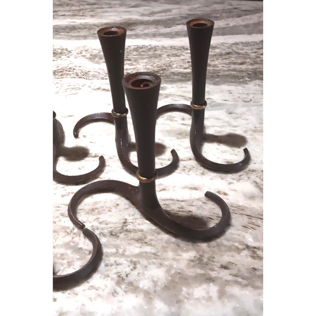 Contemporary 1970s Jens Quistgaard Cast Iron /Brass Candlestick Holders for Danisk / Jdq Denmark- Set of 6 For Sale - Image 3 of 5