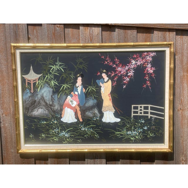 1990s Signed Framed Original Asian Japanese Women Art Painting Japan Geisha Women For Sale - Image 5 of 5