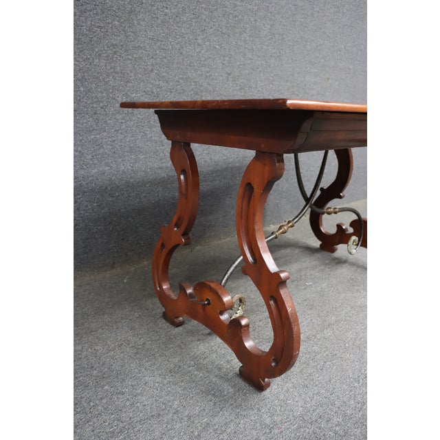 Late 20th Century Spanish Colonial Revival Style Mahogany Desk With Iron Stretcher For Sale - Image 5 of 13