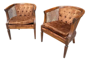 Mid 20th Century Cane Back Barrel Chairs Hollywood Regency Club Lounge Chairs - Set of 2
