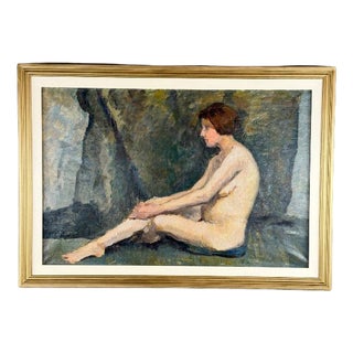French School Artist, Seated Nude, Early 20th Century, Oil Painting on Canvas, Framed For Sale