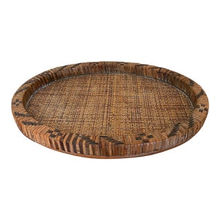 Antique Oval Wicker Cane Coffee Table Tray For Sale