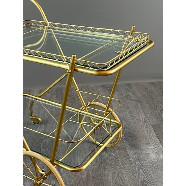20th Century Rolling Table Trolley in Brass and Glass For Sale - Image 9 of 11