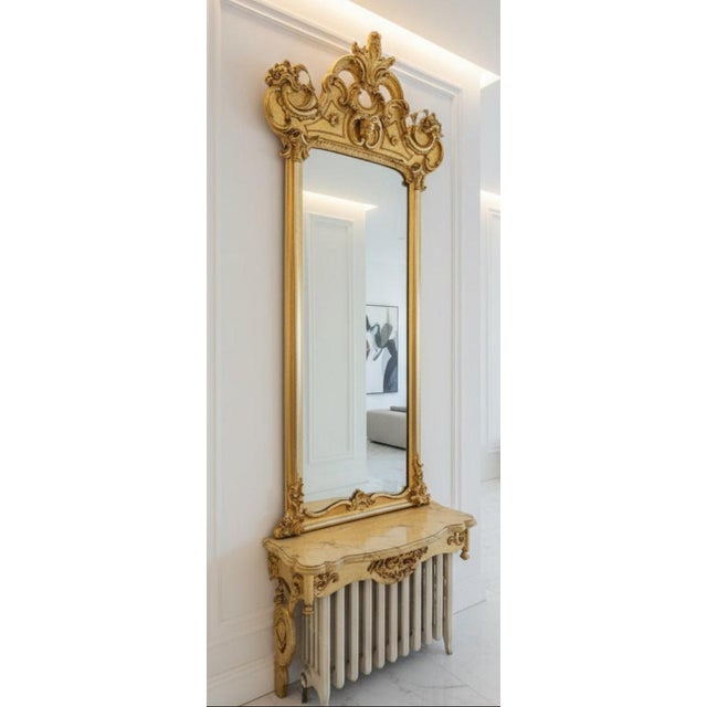 Rococo Monumental 19th-Century Rococo Revival Giltwood Pier Mirror &Amp; Matching Console, C. 1860–1875 For Sale - Image 3 of 13