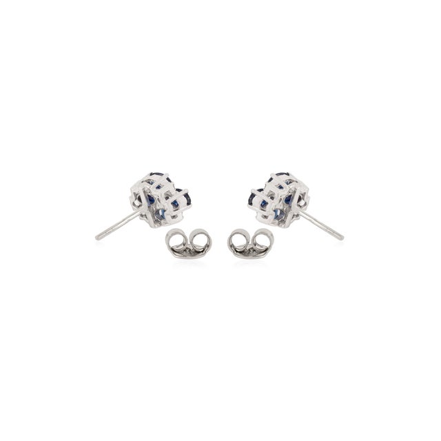 Metal A Pair of Silver Sapphire & Diamond Cluster Stud Earrings by Carat&her For Sale - Image 7 of 9