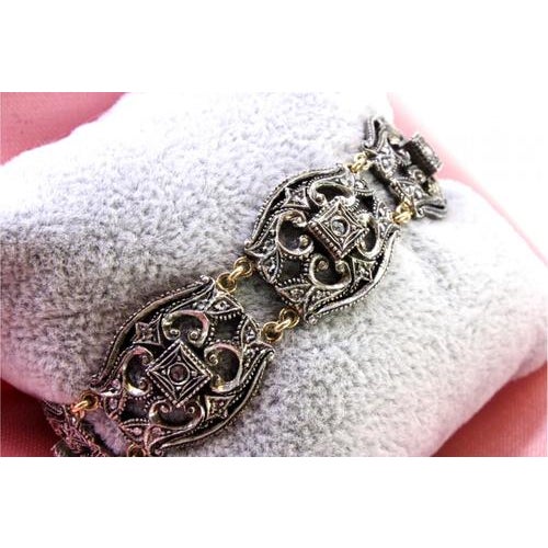 Metal Gold and Silver Bracelet with Central Crowned Diamonds For Sale - Image 7 of 11