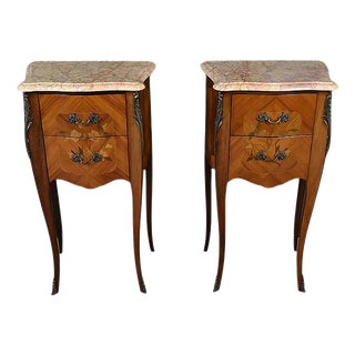 Louis XV Style Marquetry Bedside Tables, Late 20th Century, Set of 2 For Sale
