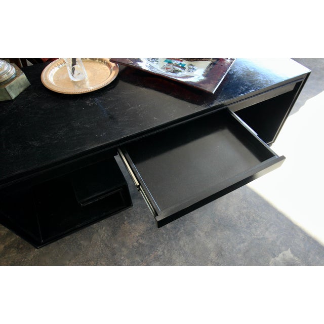 Wood Large Black Lacquer Thomas Pheasant for Baker Greek Key Coffee Table For Sale - Image 7 of 10