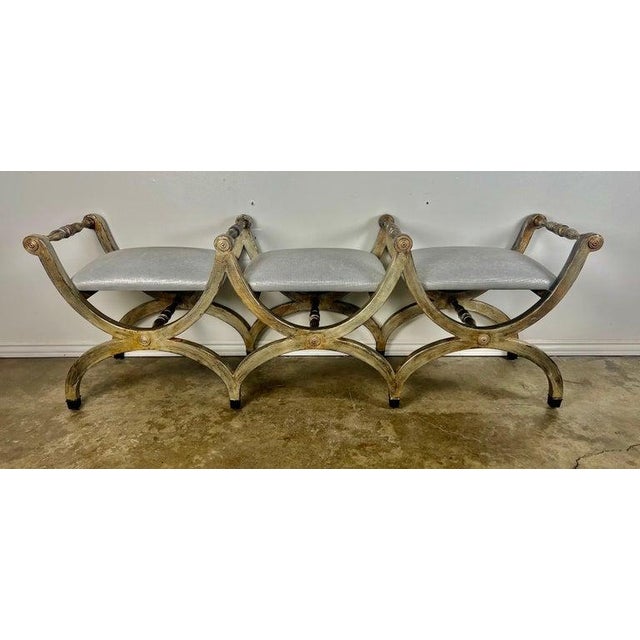 Traditional Silvered Carved Wood Curule-Form Bench, Europe, Early 20th Century For Sale - Image 3 of 18