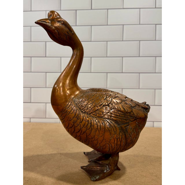 Japanese Vintage Pair of Large Copper Geese For Sale - Image 3 of 15
