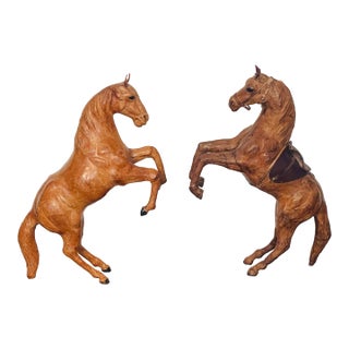 1950s Handsome Equestrian Pair of Leather Horse Sculptures For Sale