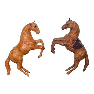 1950s Handsome Equestrian Pair of Leather Horse Sculptures